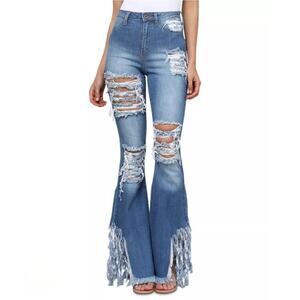 Aphrodite High Rise Curvy Destructed Flare Leg Jeans Womens 13/31 Y2K